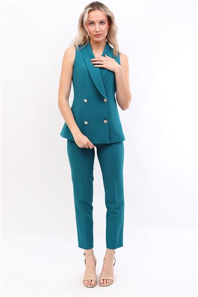 Abiye Yelek & Boru Paça Pantolon Takım-Petrol