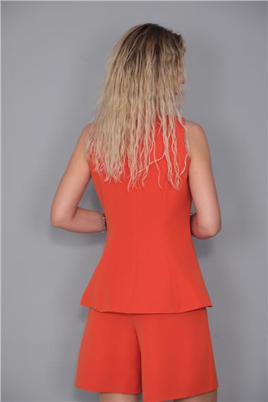 Şal Yaka Kuruvaze Yelek-Turuncu