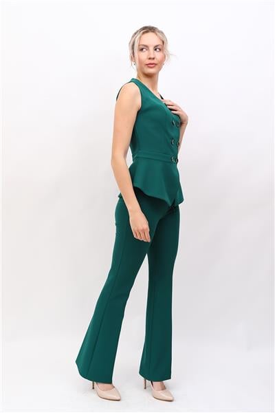 Aller Yelek & İspanyol  Paça Pantolon Takım-Zümrüt