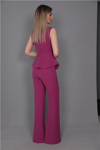 Aller Yelek & İspanyol Yırtmaçlı Paça Pantolon Takım-Fuşya