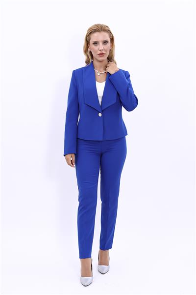 Amerikan Yaka Kısa Klasik Ceket & Dar Paça Pantolon-Saks