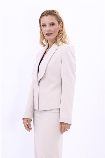 Amerikan Yaka Kısa Klasik Ceket-Bej