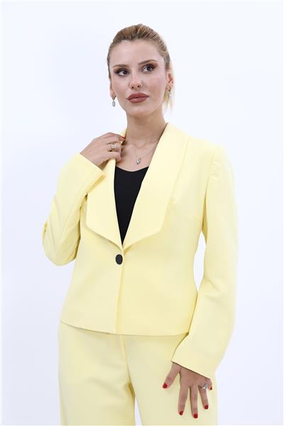 Amerikan Yaka Kısa Klasik Ceket-Sarı
