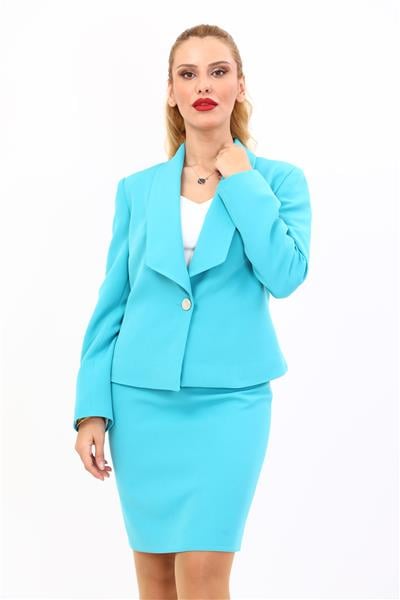 Amerikan Yaka Kısa Klasik Ceket-Turkuaz