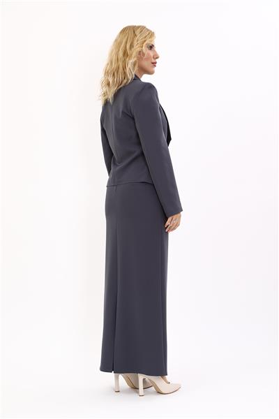 Amerikan Yaka Kısa Klasik Ceket &  Uzun Düz Dar Etek-Füme