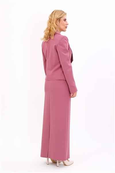 Amerikan Yaka Kısa Klasik Ceket &  Uzun Düz Dar Etek-Rose