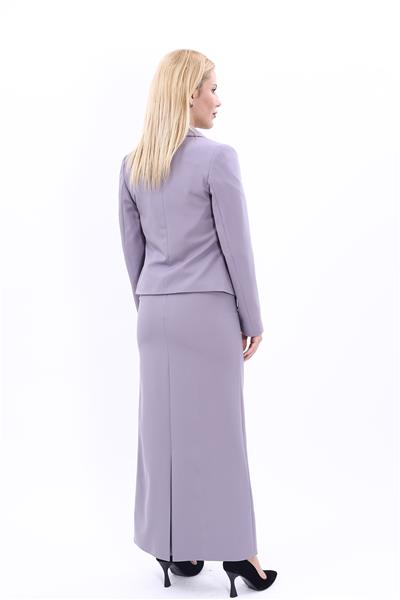 Amerikan Yaka Kısa Klasik Ceket &  Uzun Düz Dar Etek-Antrasit