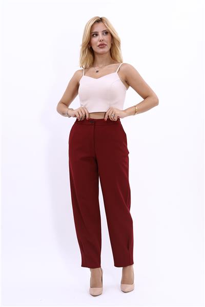 Arkası Lastikli Cepli Spor Kadın Pantolon-Bordo