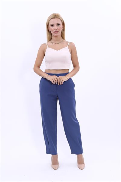 Arkası Lastikli Cepli Spor Kadın Pantolon-İndigo