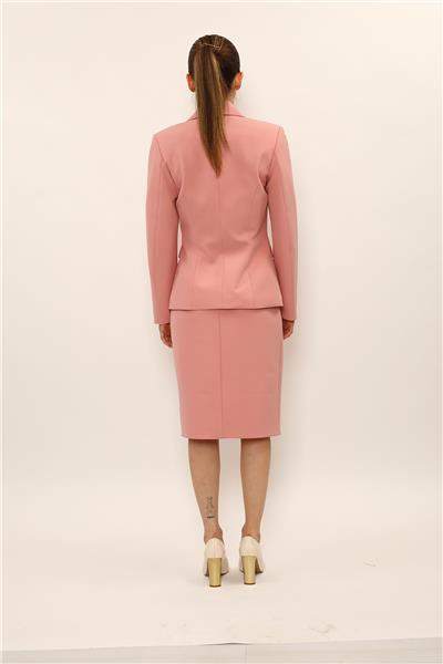 Bebe Yaka Klasik Ceket & Düz Dar Etek-Pudra