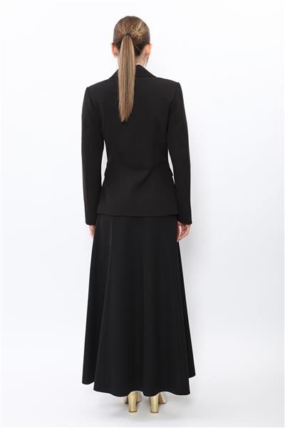 Bebe Yaka Klasik Ceket & Kemerli 8 Parça Etek-Siyah