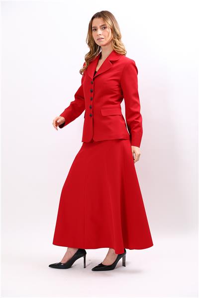 Bebe Yaka Klasik Ceket & Kemerli 8 Parça Etek-Kırmızı