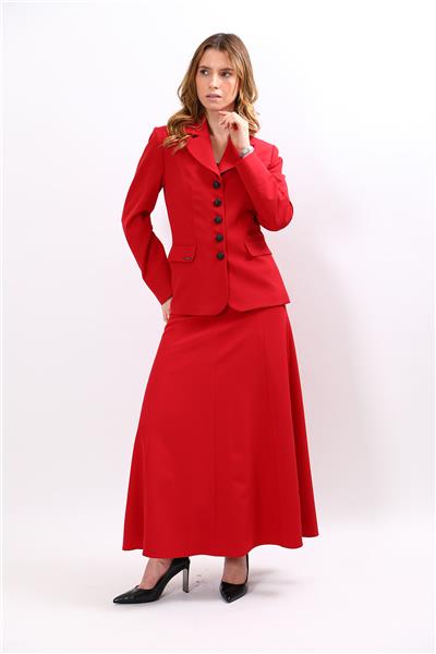 Bebe Yaka Klasik Ceket & Kemerli 8 Parça Etek-Kırmızı