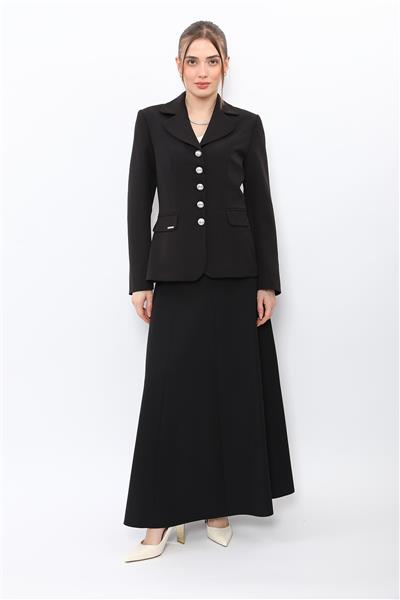 Bebe Yaka Klasik Ceket & Kemerli 8 Parça Etek-Siyah