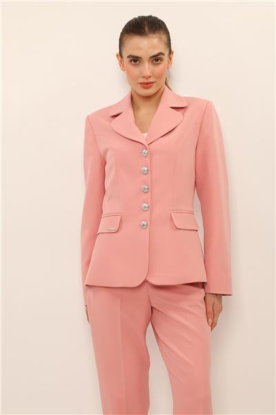 Bebe Yaka Klasik Ceket-Pudra