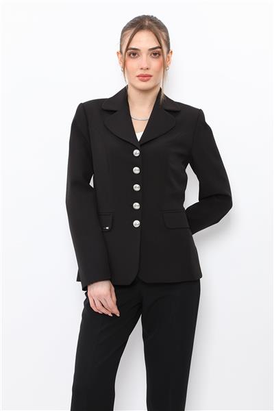 Bebe Yaka Klasik Ceket-Siyah