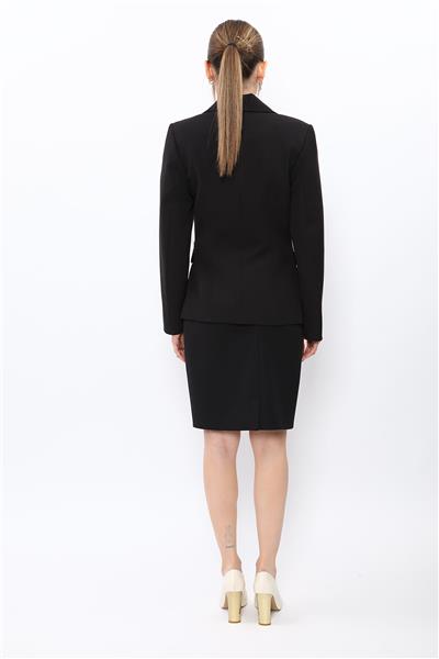 Bebe Yaka Klasik Ceket & Yırtmaçlı Düz Dar Etek-Siyah