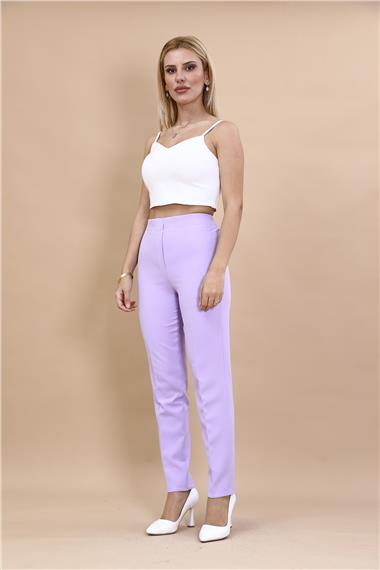 Lastikli Dar Paça Pantolon-Menekşe