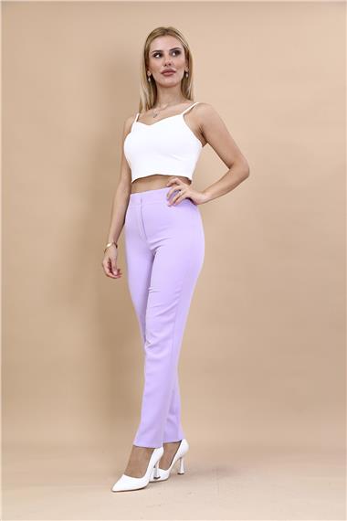 Lastikli Dar Paça Pantolon-Menekşe
