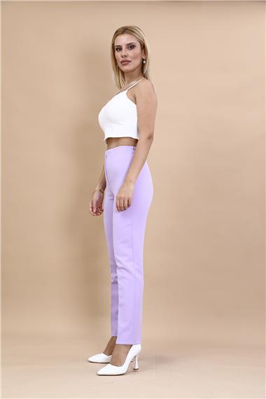 Lastikli Dar Paça Pantolon-Menekşe