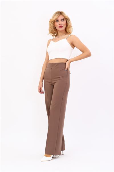 Beli Lastikli Rahat Bol Paça Kadın Pantolon-Kahve