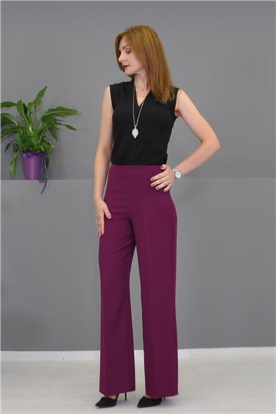 Beli Lastikli Rahat Bol Paça Kadın Pantolon-Mürdüm
