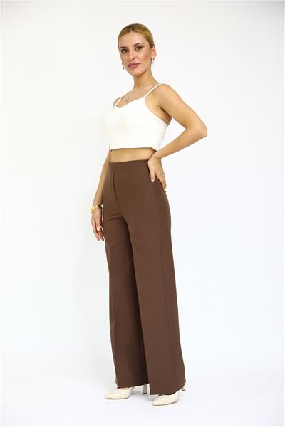 Beli Lastikli Rahat Bol Paça Kadın Pantolon-Kestane