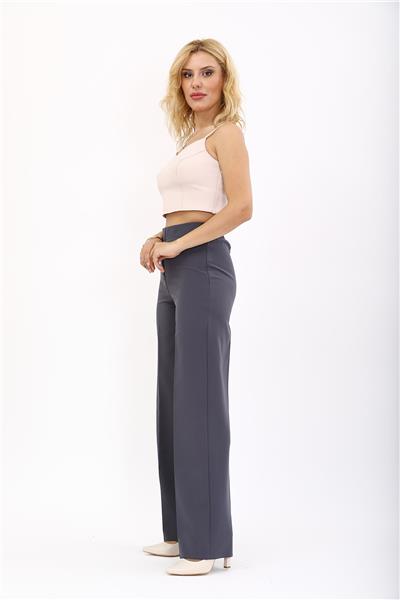 Beli Lastikli Rahat Bol Paça Kadın Pantolon-Füme