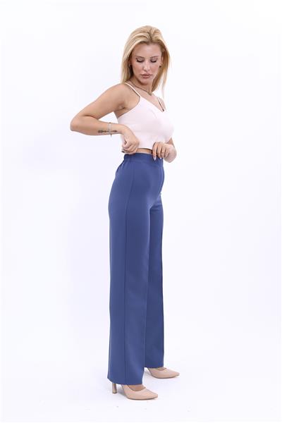 Beli Lastikli Rahat Bol Paça Kadın Pantolon-İndigo