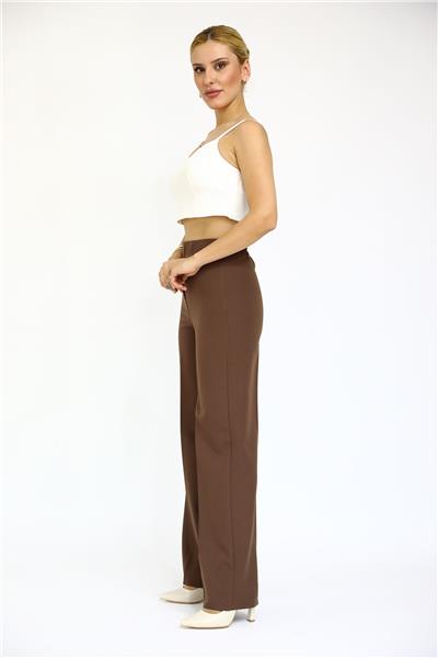 Beli Lastikli Rahat Bol Paça Kadın Pantolon-Kestane