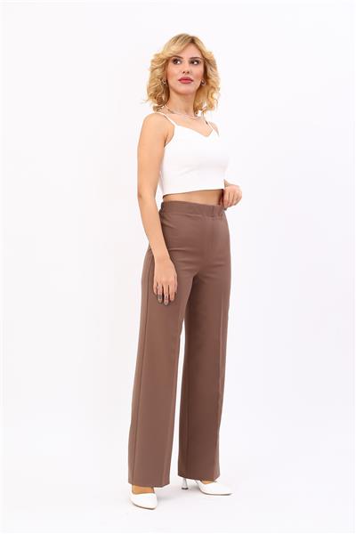 Beli Lastikli Rahat Bol Paça Kadın Pantolon-Kahve