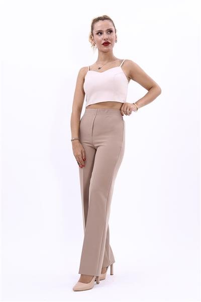 Beli Lastikli Rahat Bol Paça Kadın Pantolon-Taş