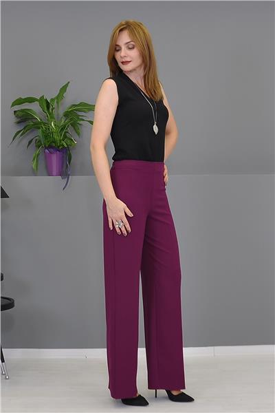 Beli Lastikli Rahat Bol Paça Kadın Pantolon-Mürdüm