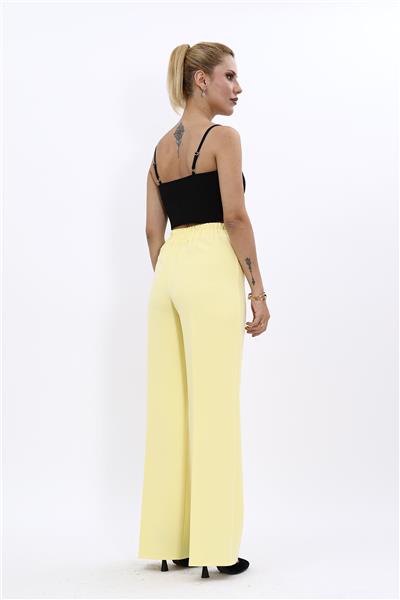 Beli Lastikli Rahat Bol Paça Kadın Pantolon-Sarı