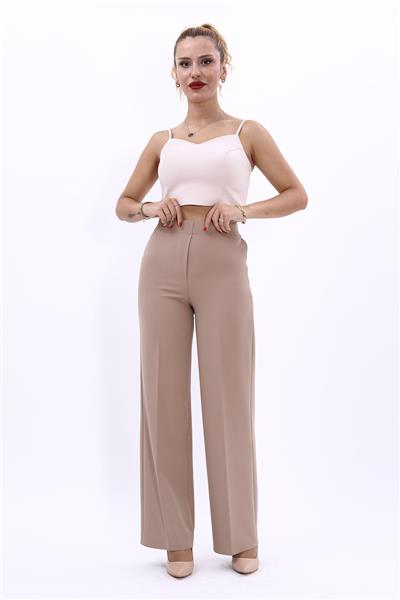 Beli Lastikli Rahat Bol Paça Kadın Pantolon-Taş