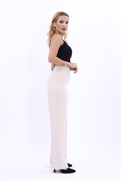 Beli Lastikli Rahat Bol Paça Kadın Pantolon-Bej