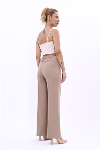 Beli Lastikli Rahat Bol Paça Kadın Pantolon-Taş