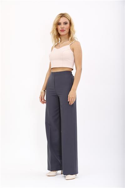 Beli Lastikli Rahat Bol Paça Kadın Pantolon-Füme