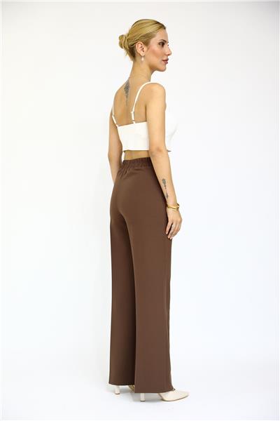 Beli Lastikli Rahat Bol Paça Kadın Pantolon-Kestane
