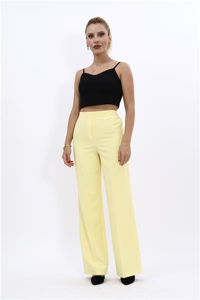 Beli Lastikli Rahat Bol Paça Kadın Pantolon-Sarı