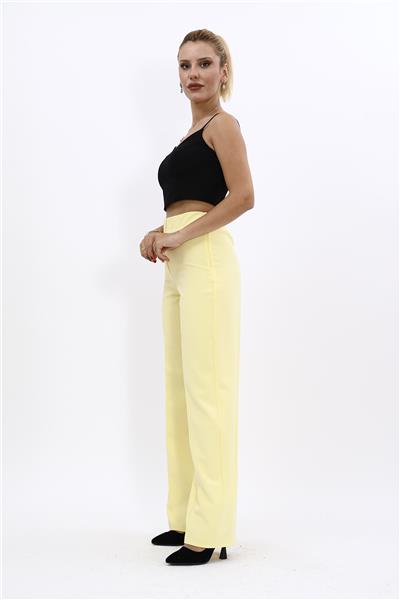 Beli Lastikli Rahat Bol Paça Kadın Pantolon-Sarı