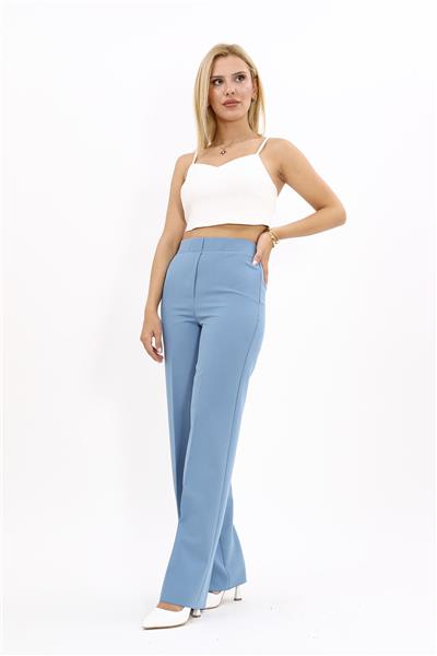 Beli Lastikli Rahat Bol Paça Kadın Pantolon-Deniz