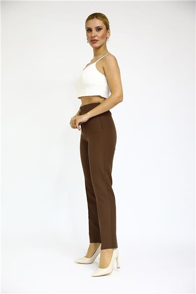 Beli Lastikli Rahat Dar Paça Kadın Pantolon-Kestane