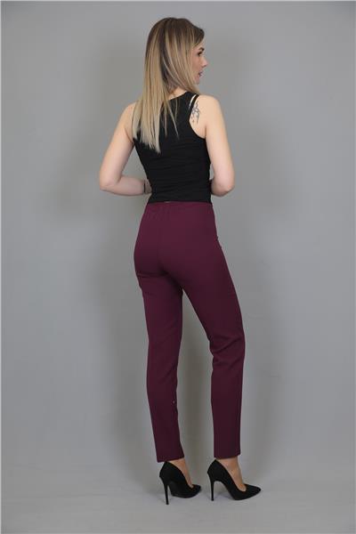 Beli Lastikli Rahat Dar Paça Kadın Pantolon-Mürdüm