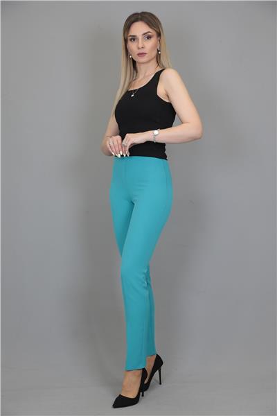 Beli Lastikli Rahat Dar Paça Kadın Pantolon-Turkuaz