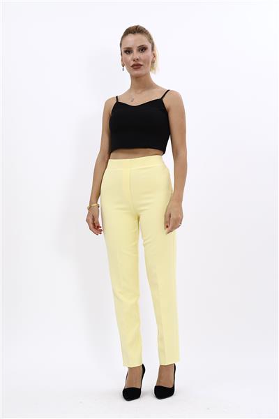 Beli Lastikli Rahat Dar Paça Kadın Pantolon-Sarı