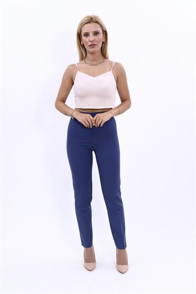 Beli Lastikli Rahat Dar Paça Kadın Pantolon-İndigo