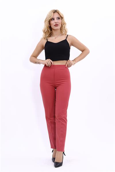 Beli Lastikli Rahat Dar Paça Kadın Pantolon-Kiremit