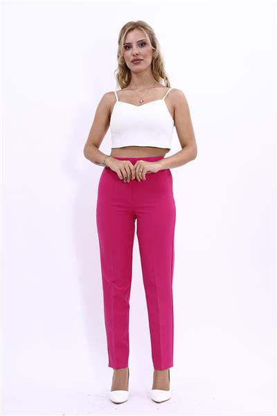 Beli Lastikli Rahat Dar Paça Kadın Pantolon-Fuşya