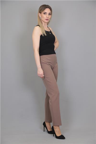 Beli Lastikli Rahat Dar Paça Kadın Pantolon-Kahve